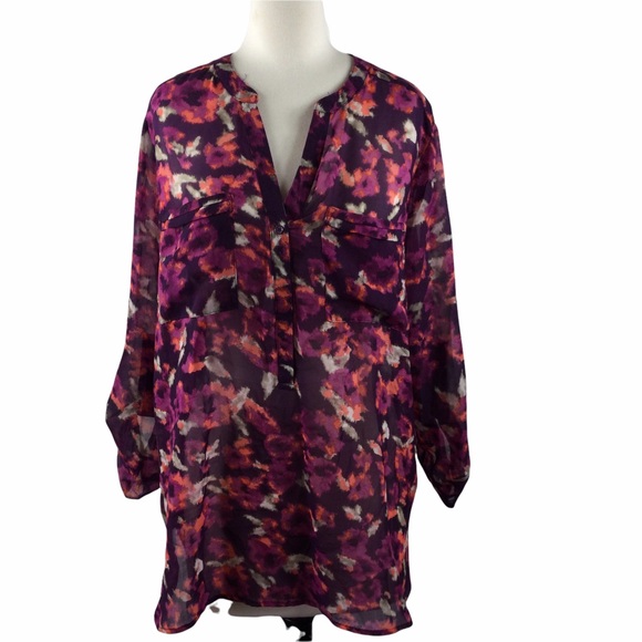 Apt. 9 Tops - Apt. 9 Burgandy Sheer Tunic Blouse, Size Large